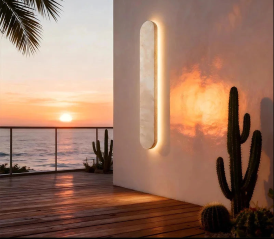 Wabi-sabi Style Yellow Travertine Wall Light – Waterproof Natural Stone LED Linear Lamp for Villa Gates, Fences, Courtyards